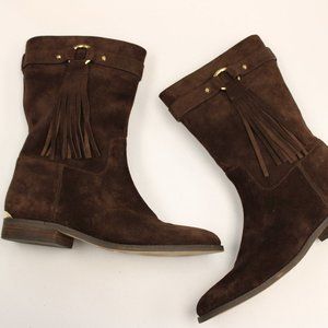 Michael Kors dark brown suede boot with fringe